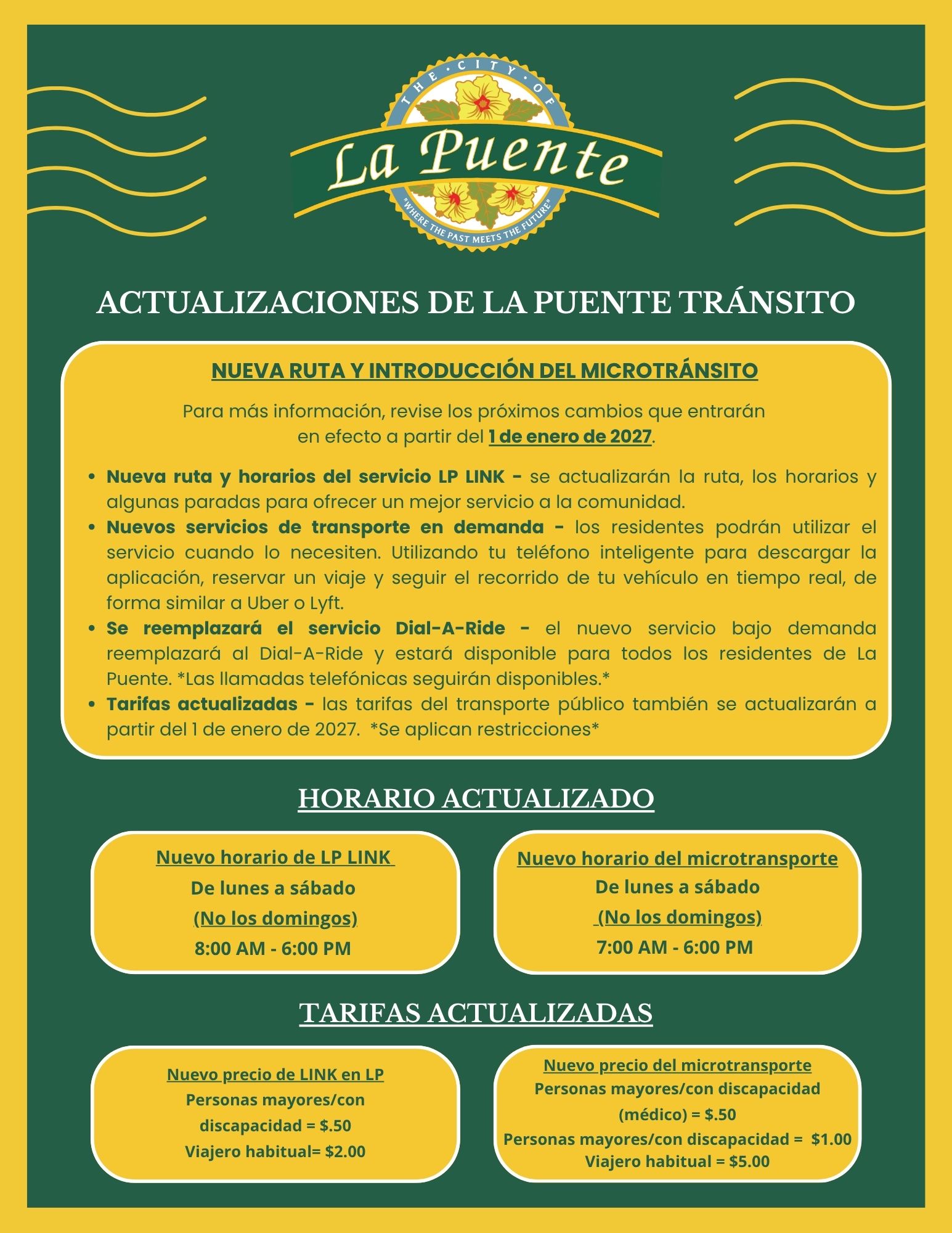 Mapa de rutas de transporte de la Ciudad de La Puente en español
